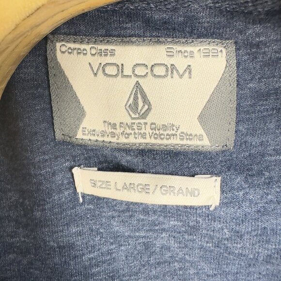Volcom Hooded Sweatshirt Men L Blue Yellow Graphic Accents & Kangaroo Pocket - Picture 8 of 14